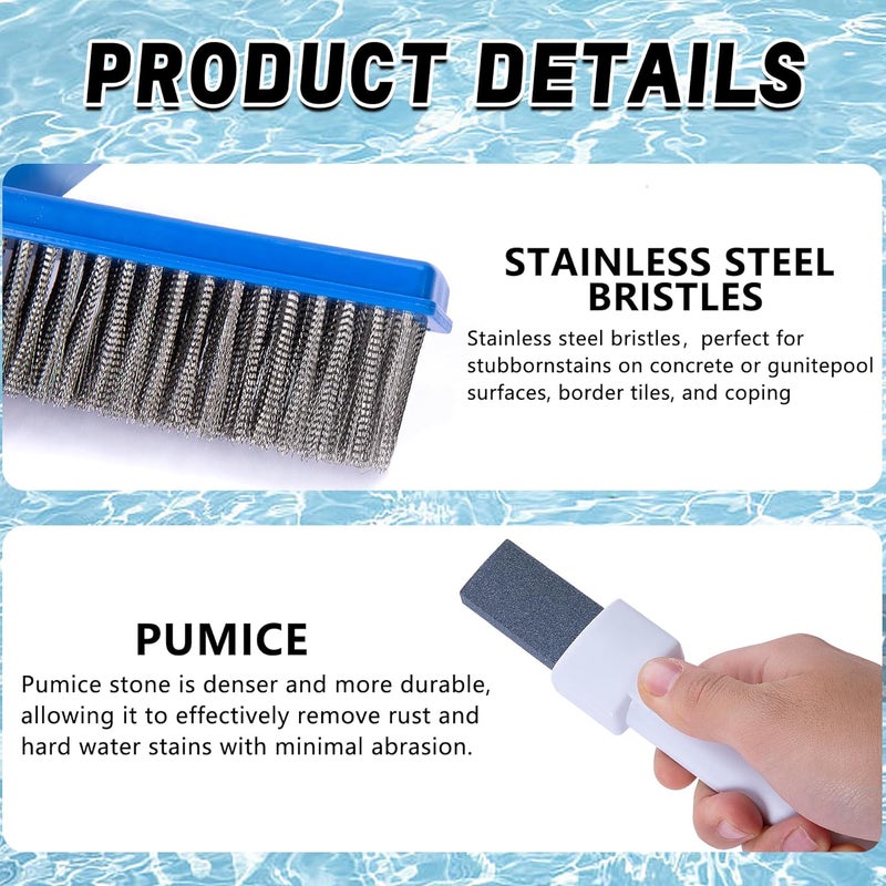 Adnee 3 Pcs Pumice Stone and Pool Brush Kit-Pumice Stones with Handle and 10" Stainless Steel Pool Brush-Pumice Stone Set to Remove Rust Spots Calcium Deposits - Image 3